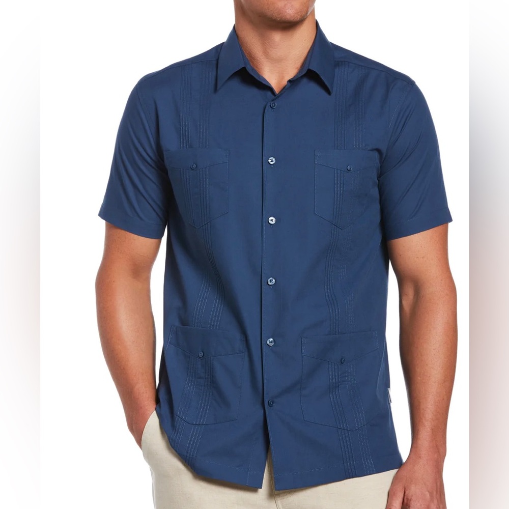 NWT Cubavera Four Pocket Guayabera Shirt Ensign Blue